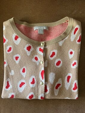 Banana Republic Beige Cardigan with Red and Cream Spot Print XL